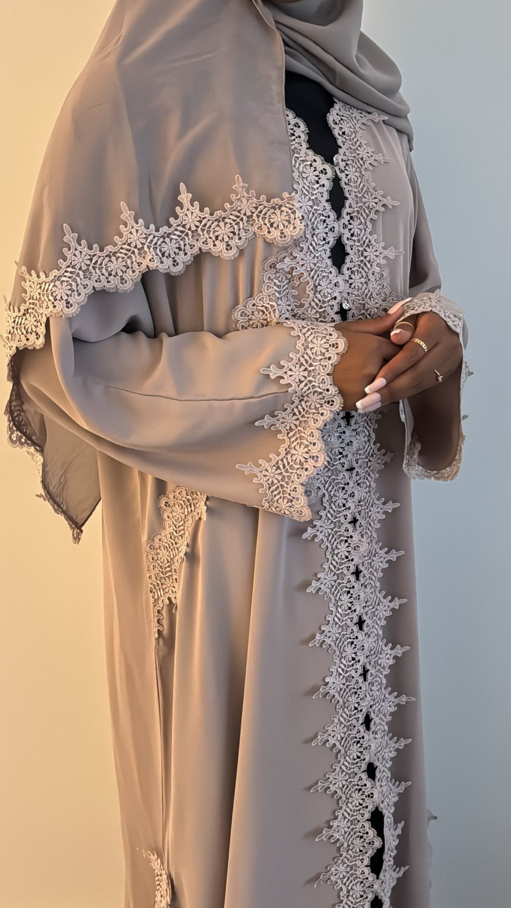Lace Abaya in Stone