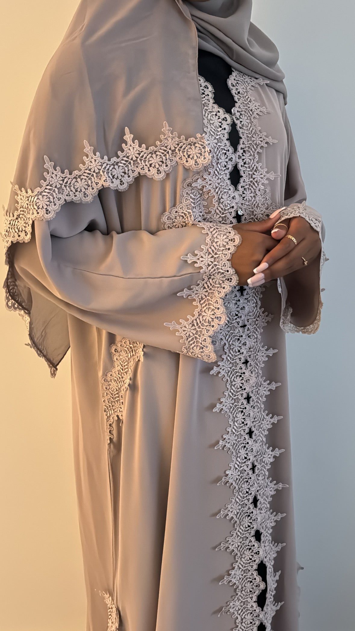 Lace Abaya in Stone
