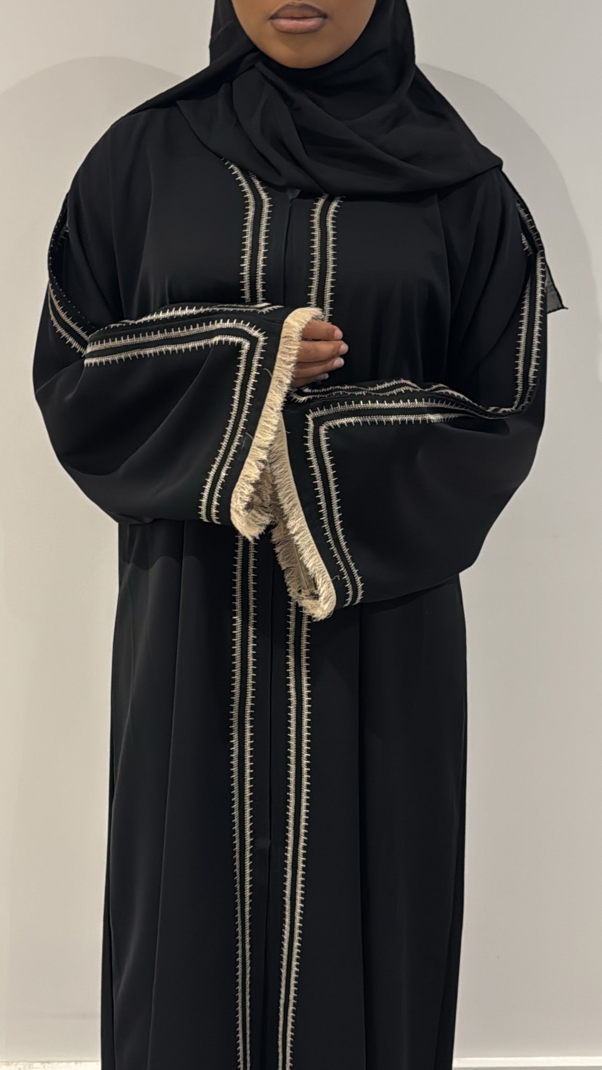 Everyday Embroidered Abaya - Beige Trim