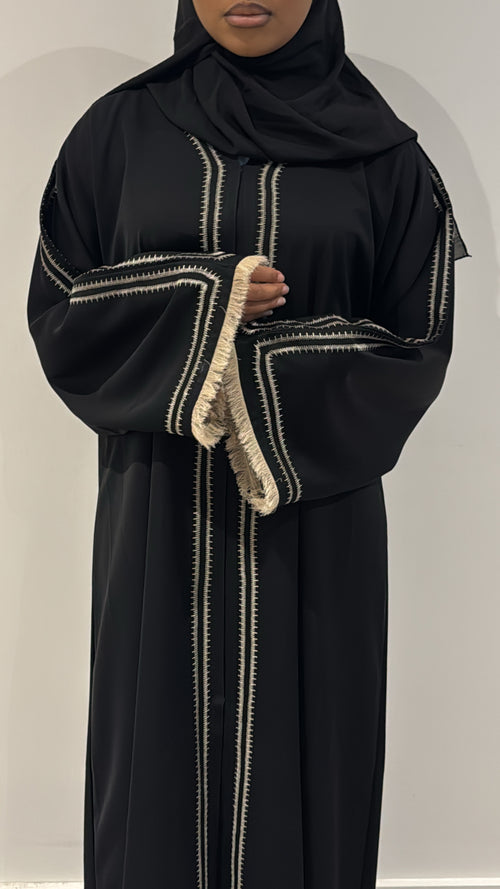 Everyday Embroidered Abaya - Beige Trim