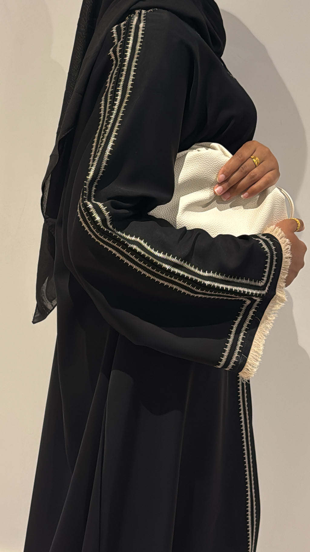 Everyday Embroidered Abaya - Beige Trim