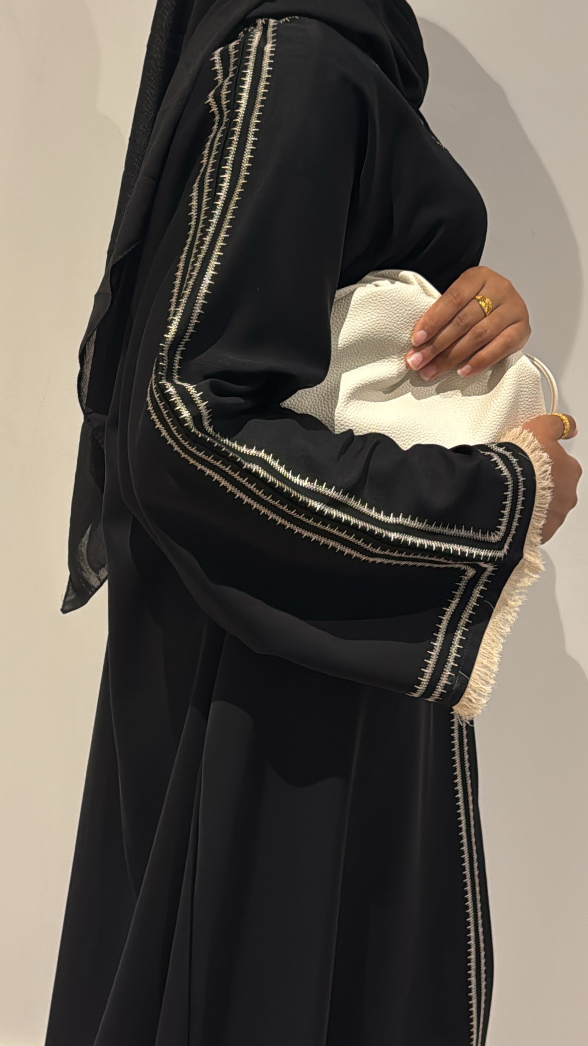 Everyday Embroidered Abaya - Beige Trim