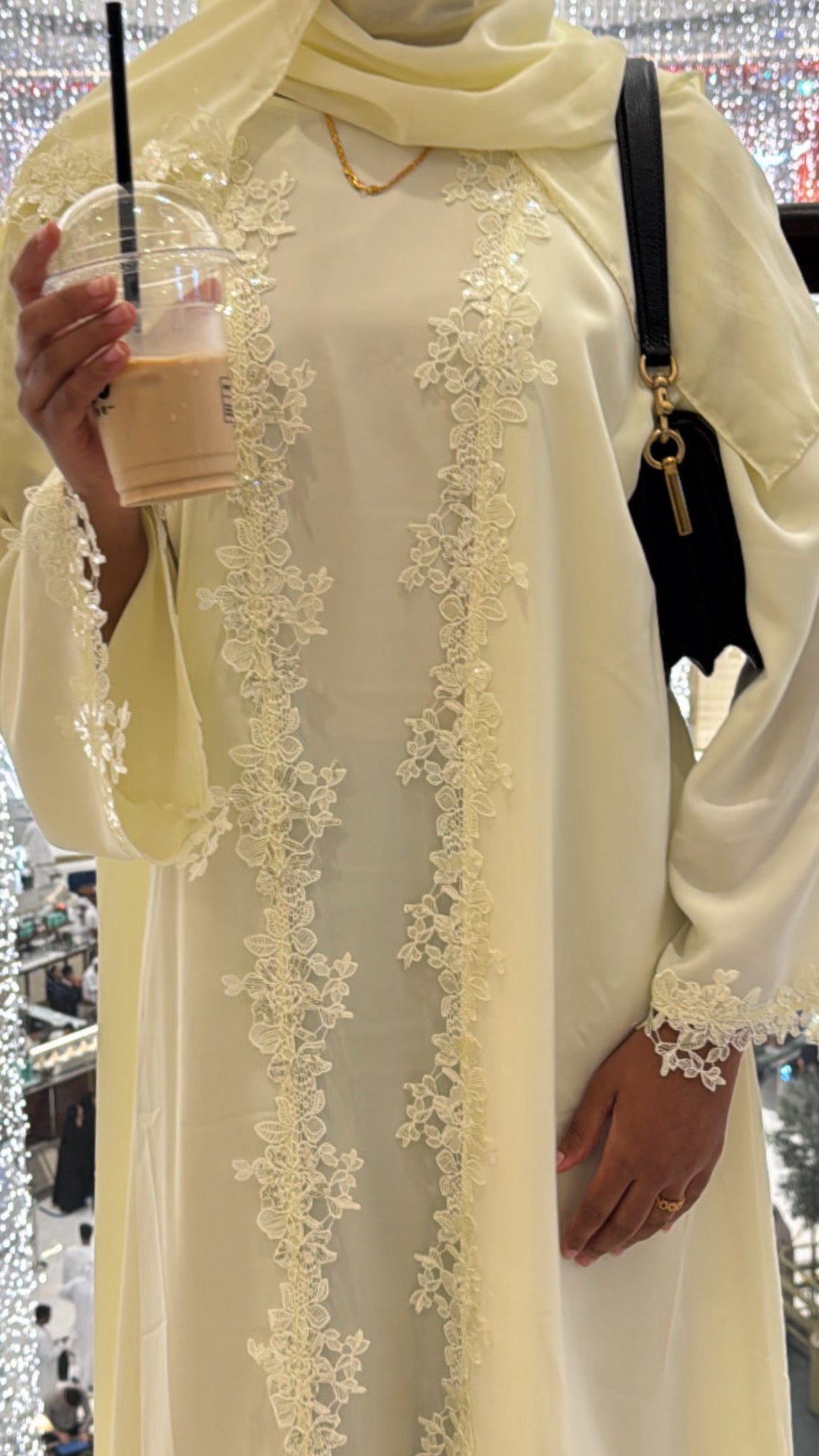 Butter Yellow Lace Abaya