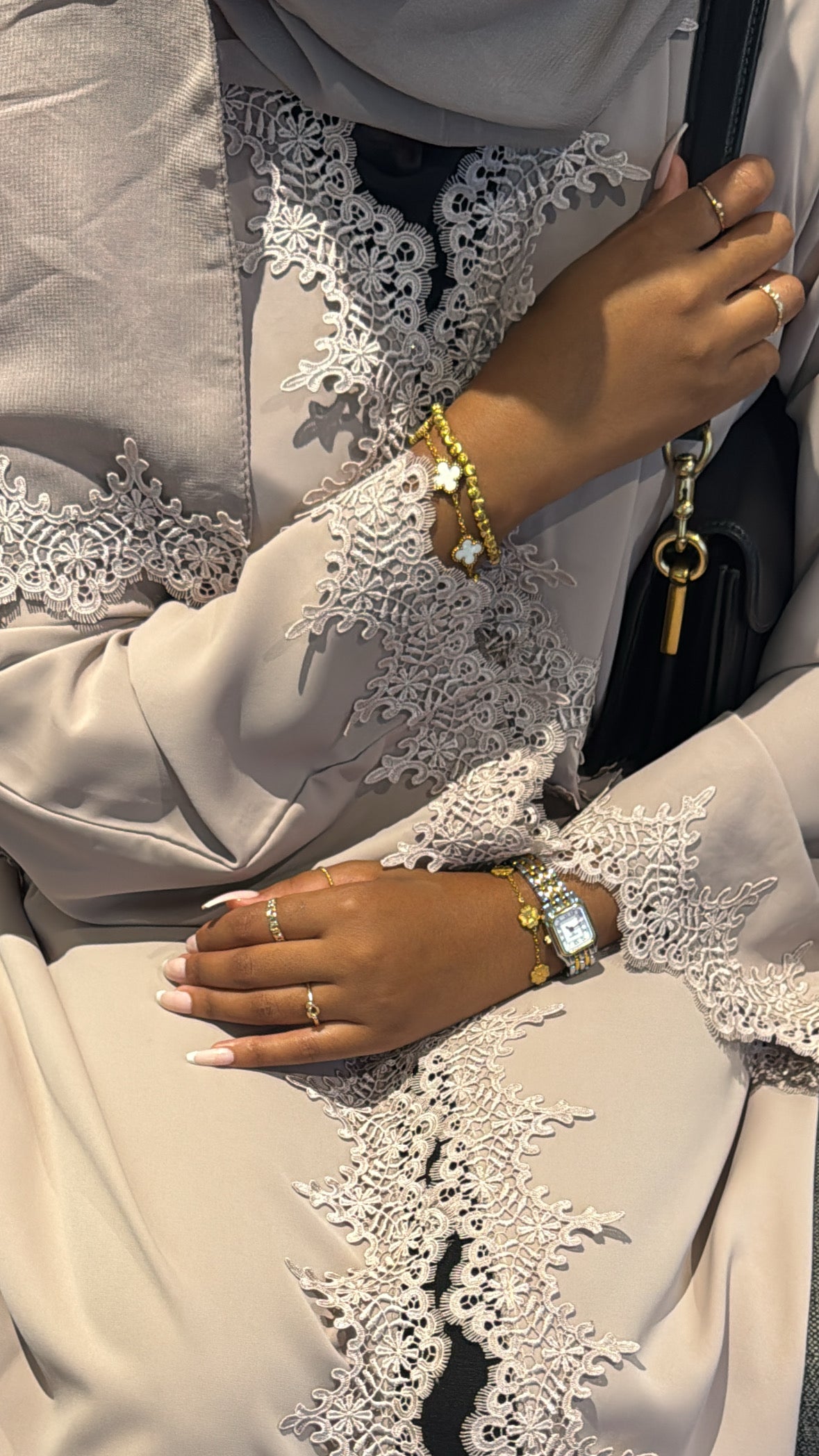 Lace Abaya in Stone