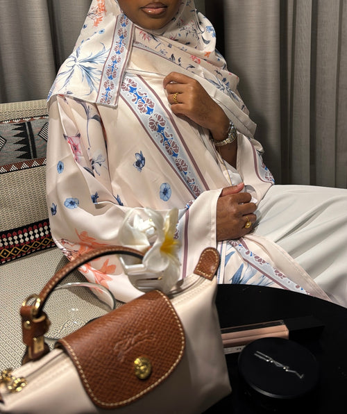 Bloom Printed Abaya - White