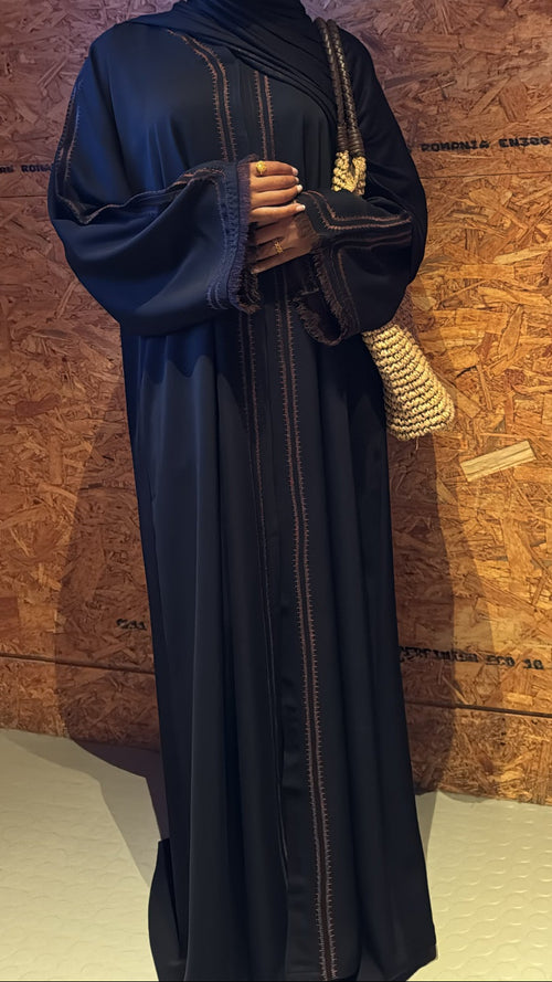 Everyday Embroidered Abaya - Brown Trim