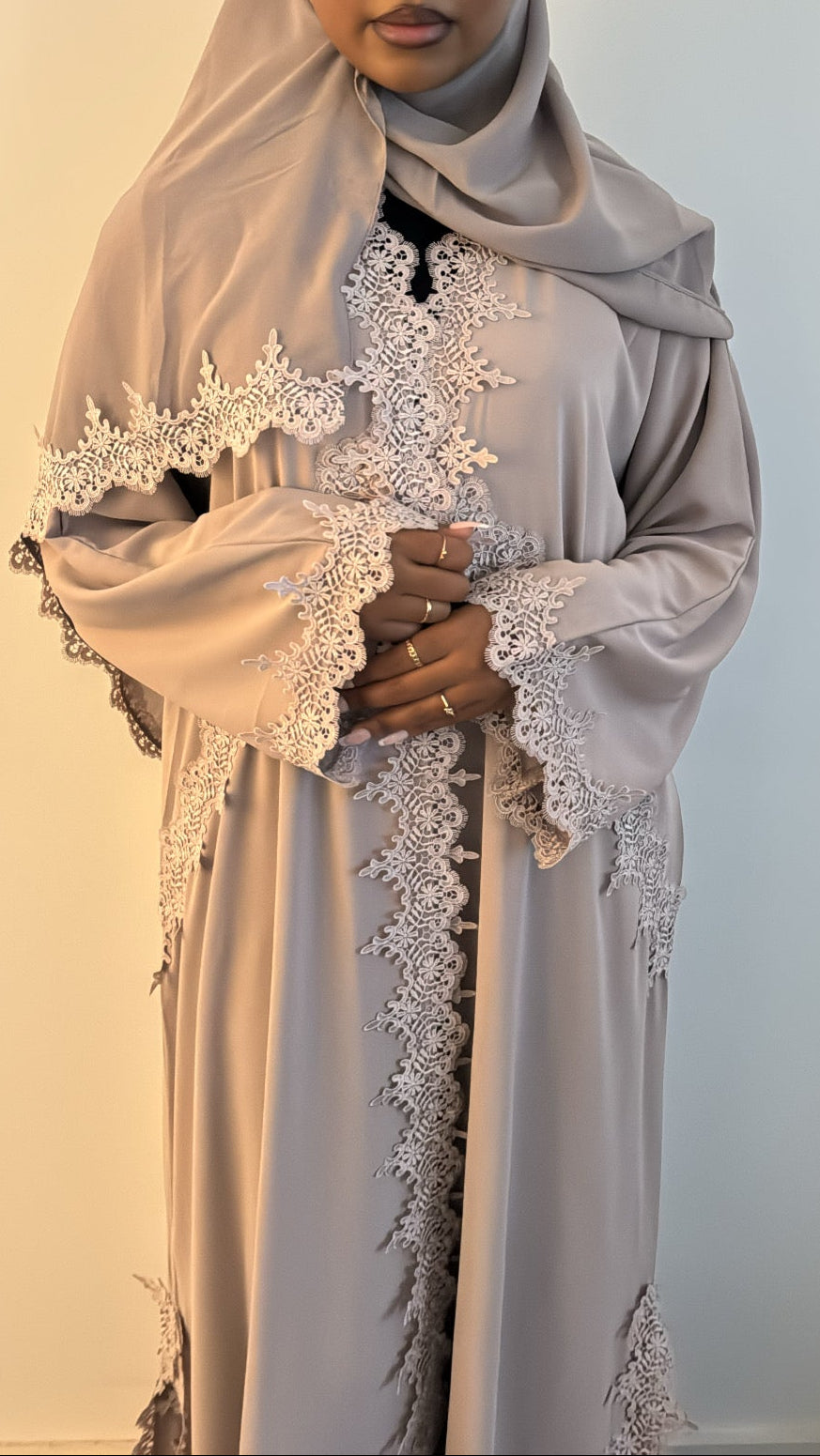 Lace Abaya in Stone