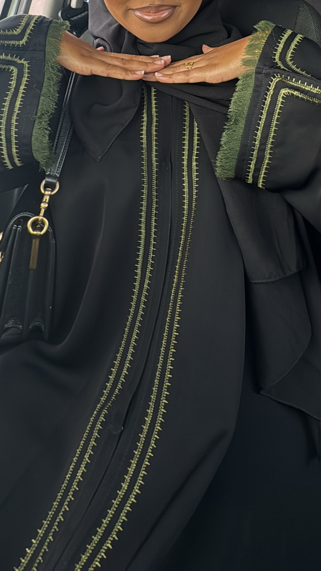 Everyday Embroidered Abaya - Green Trim