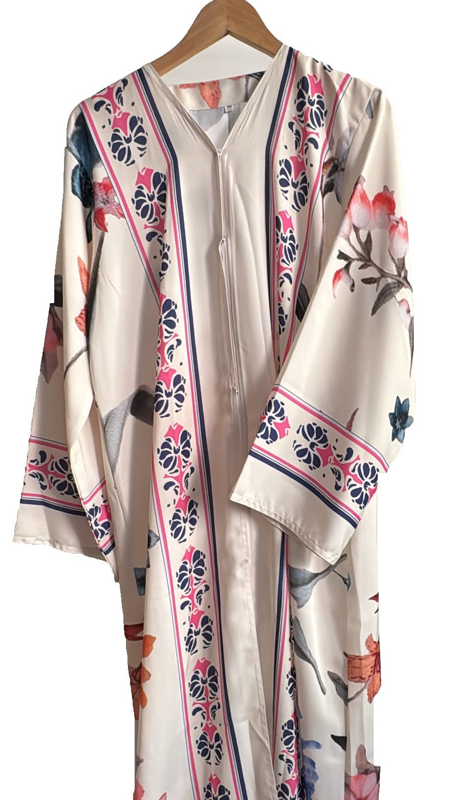Bloom Abaya - Cream with Pink Side Accent